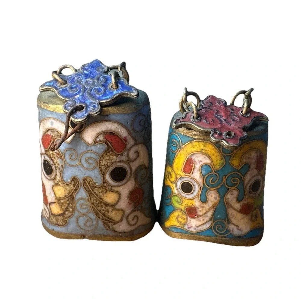VINTAGE Chinese Brass CLOISONNÉ Enamel Chime Music Meditation Bells Replacements